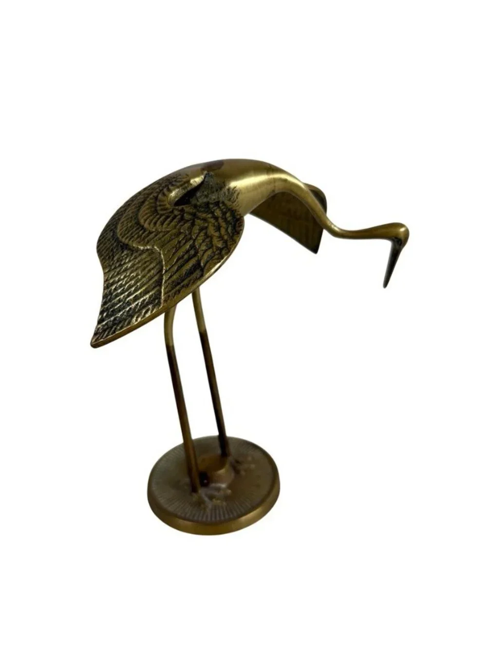 Vintage Pair Brass Crane Heron Egret Bird Figurines Statues MCM Coastal Decor
